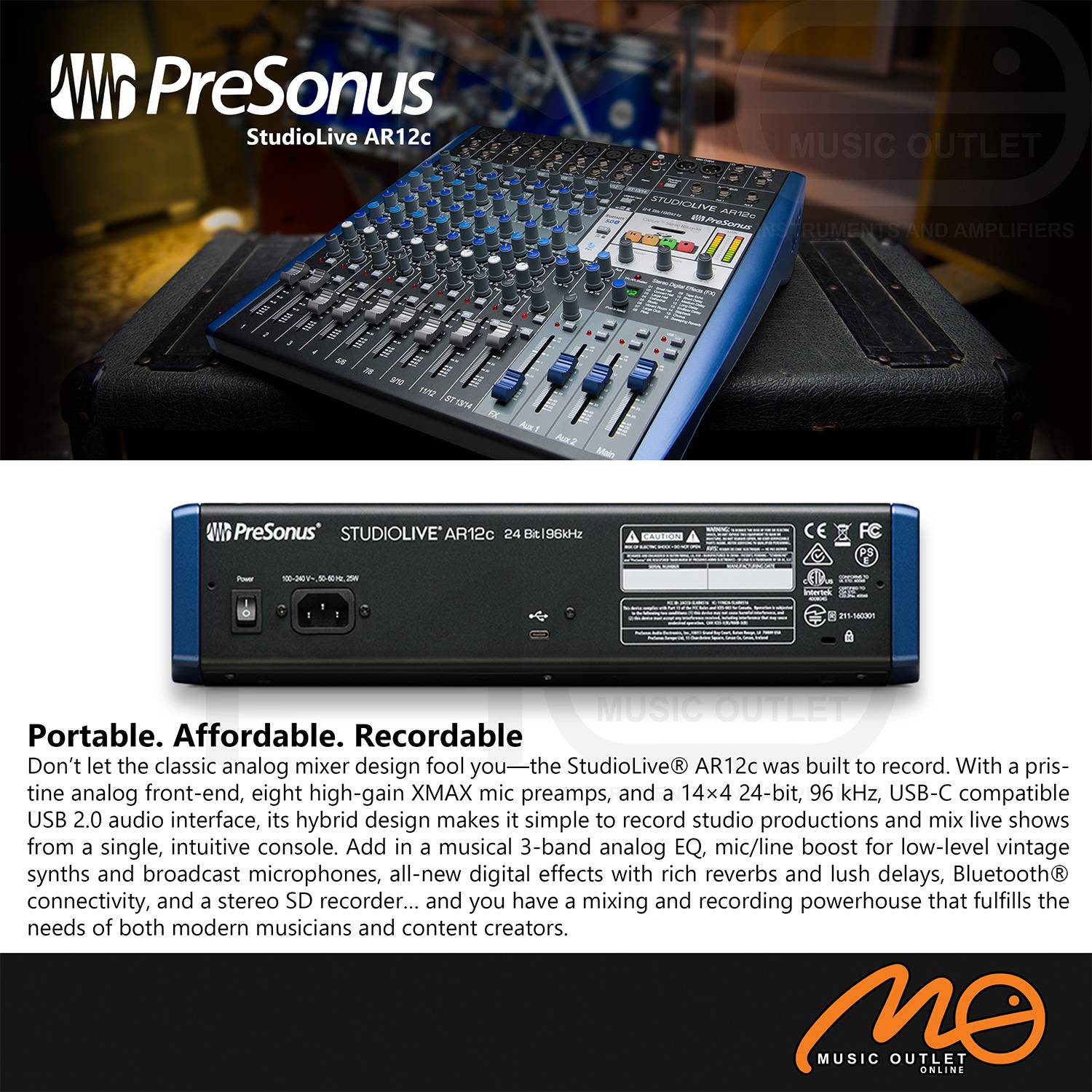 PRESONUS STUDIOLIVE AR12C 12CHANNEL ANALOG MIXER AND AUDIO INTERFACE