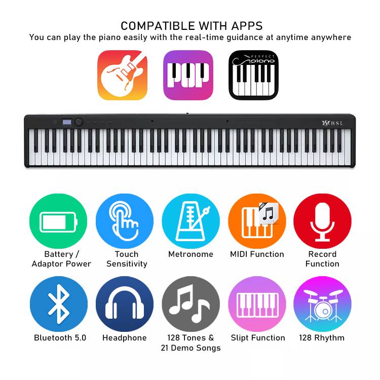 BSL BX20 88KEY FOLDABLE TRAVEL KEYBOARD PIANO (BLACK)