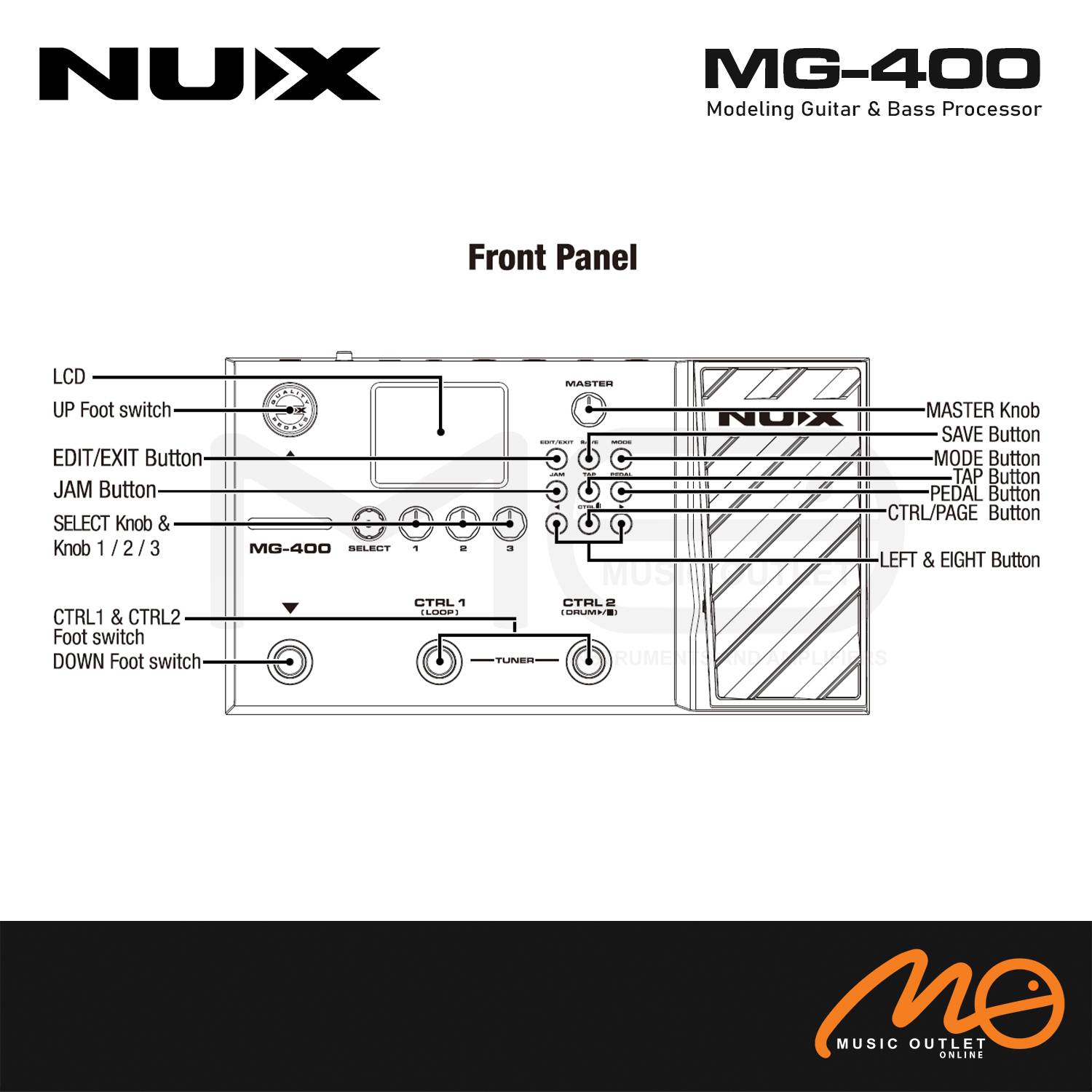 NUX MG400 MODELING GUITAR & BASS PROCESSOR MULTI EFFECTS PEDAL